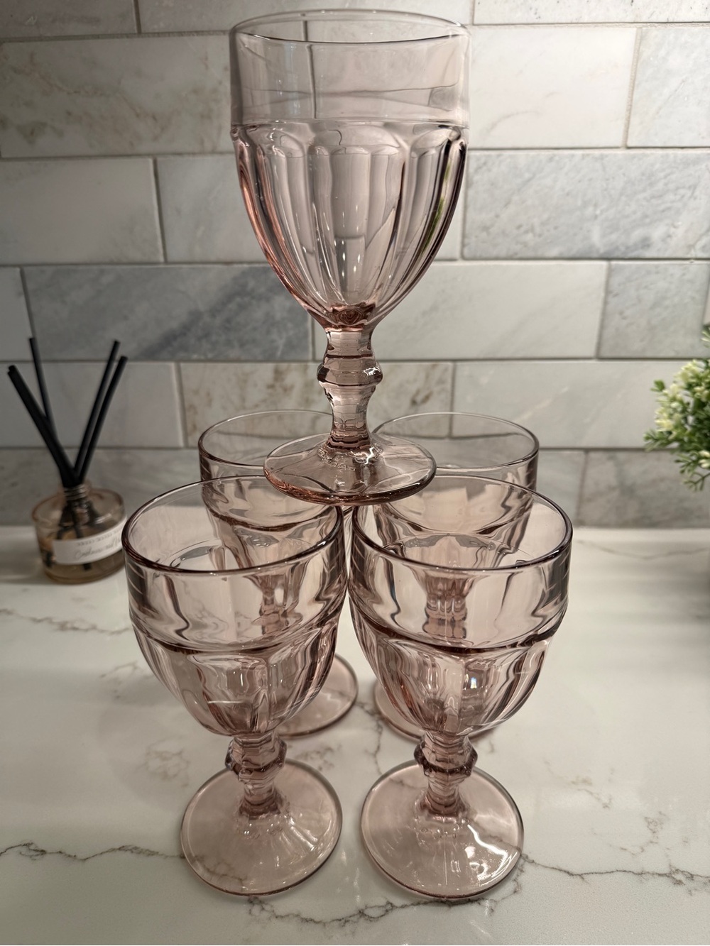Libbey Duratuff Gibraltar pink Footed drinking glasses set of 5